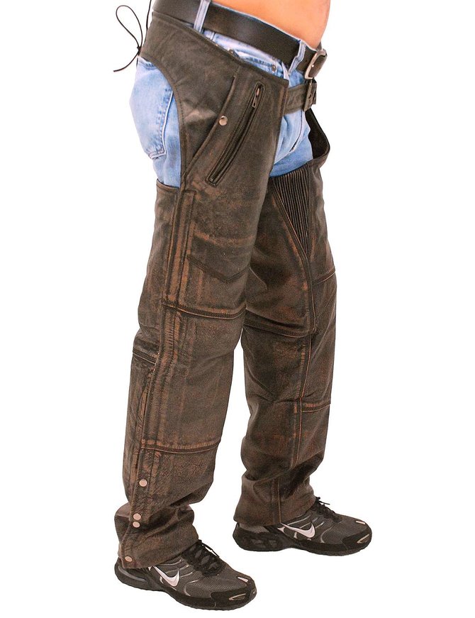 4 Pocket Vintage Distressed Brown Leather Chaps w/Removable Lining #CA5500ZDN