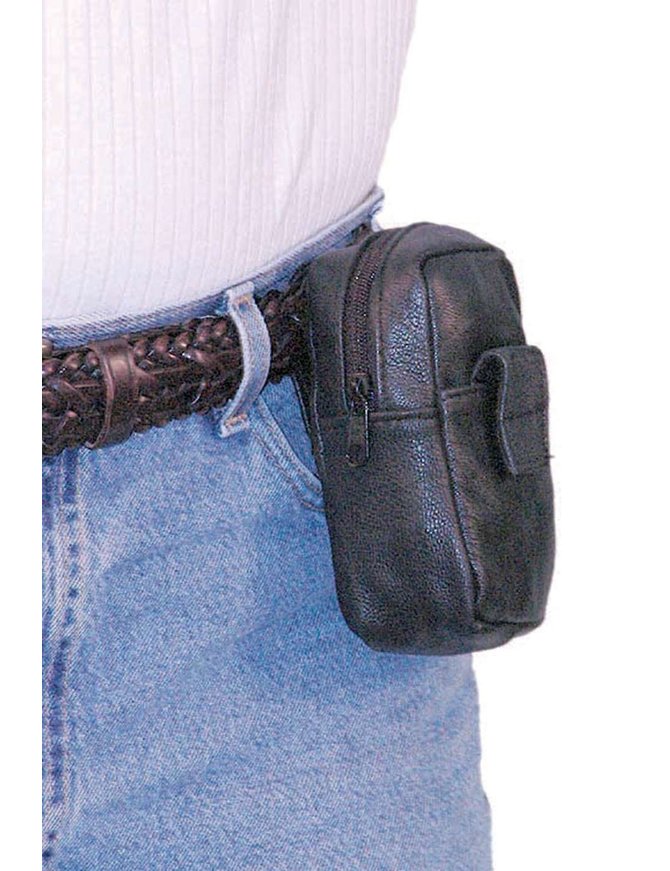 Black Leather Double Clip Pouch Hip Klip Bag for Larger Cell Phones  #PKK30970K