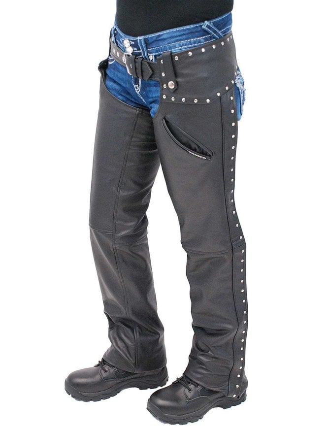 Jamin Leather® Women's Low Rise Premium Leather Studded Pocket Chaps #CL2801PR