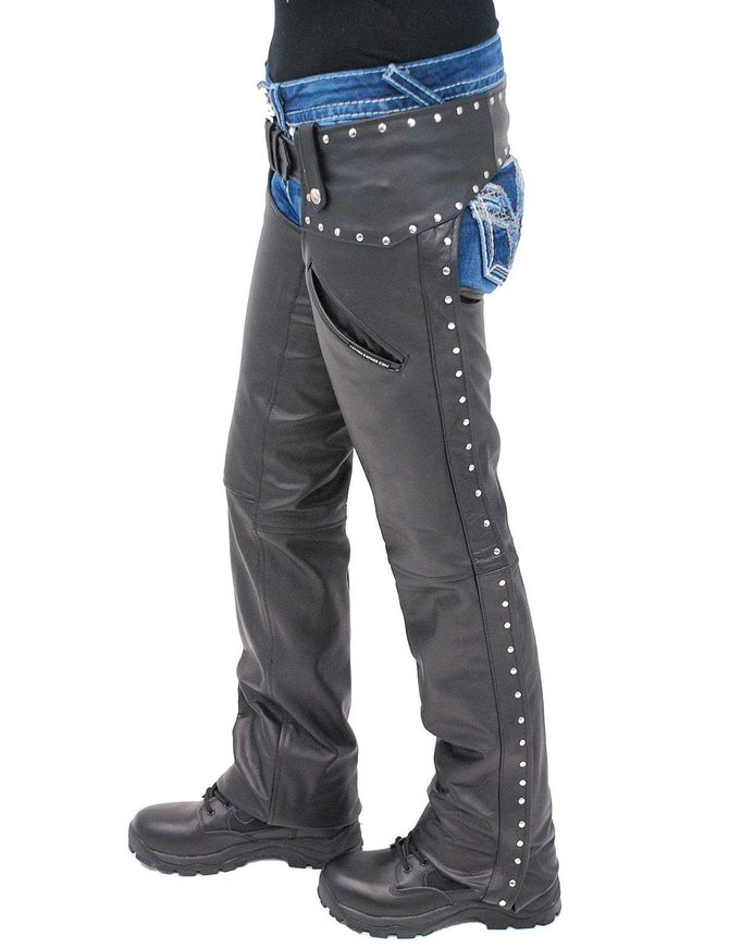 Jamin Leather® Women's Low Rise Premium Leather Studded Pocket Chaps #CL2801PR