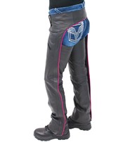 Jamin Leather® Women's Low Rise Pink Trim Premium Pocket Leather Chaps #CL2804PPIN