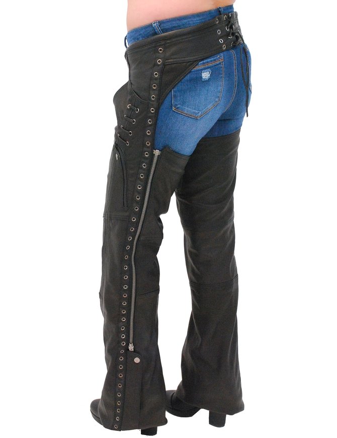 Braided Naked Leather Chaps With Thigh Stretch for Men or Wo