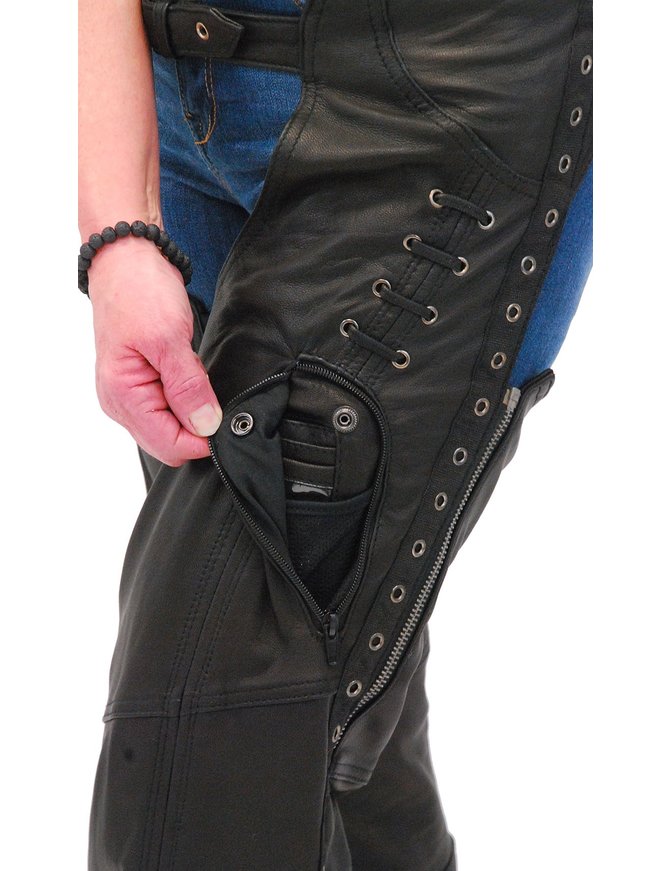 Milwaukee Eyelet Trim Stretch Thigh Ultra Premium Leather Chaps #CL6535EYEK