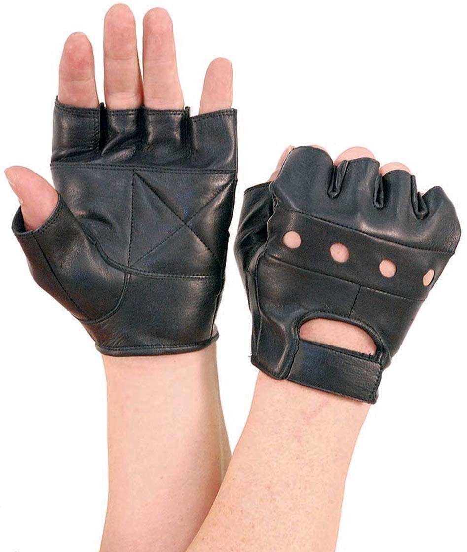 Black Leather Fingerless Gloves #G160 - Jamin Leather®