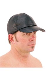 Black Lambskin Leather Baseball / Jockey Cap #H43LK