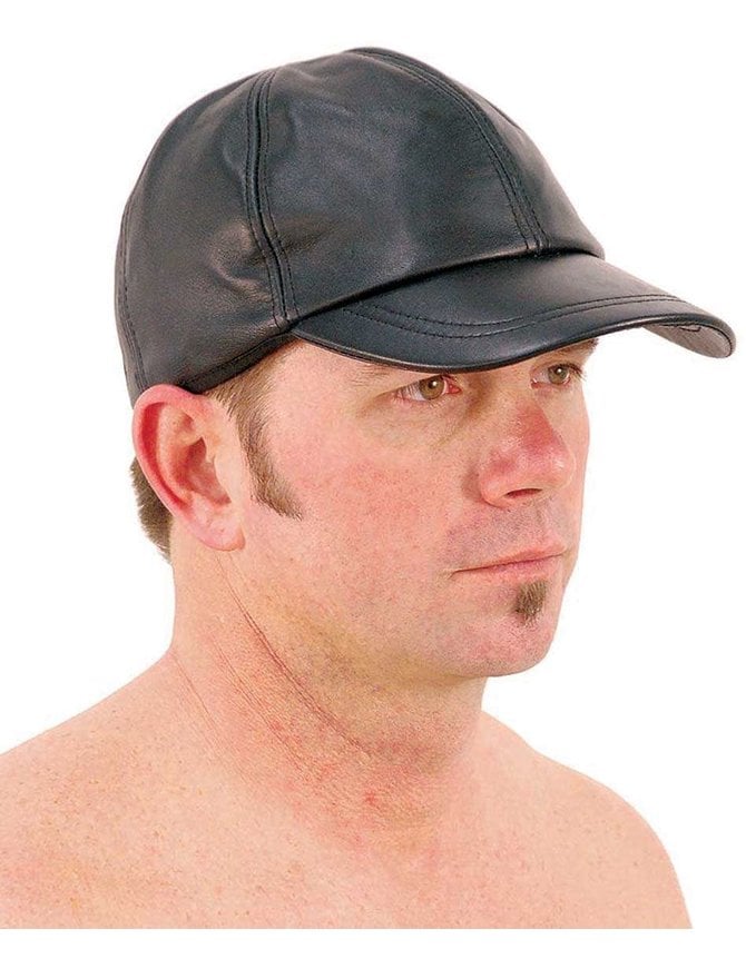 Black Lambskin Leather Baseball / Jockey Cap #H43LK