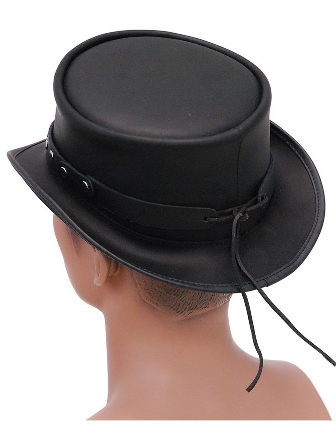 Made in USA SteamPunk Black Leather Top Hat w/Rivet Hatband #H56504RK