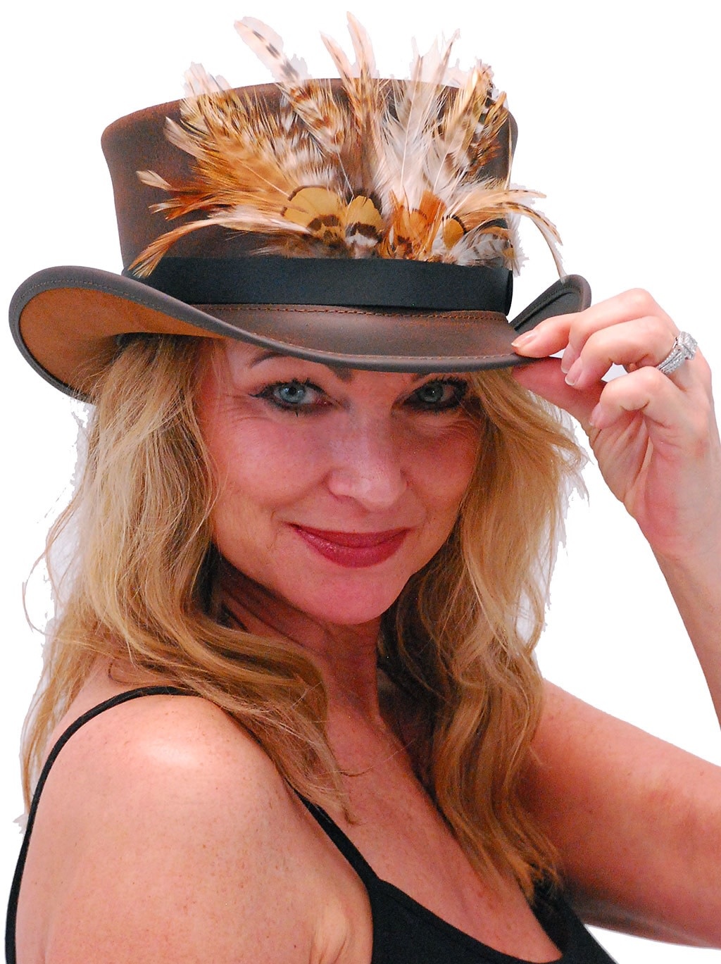 brown leather top hat