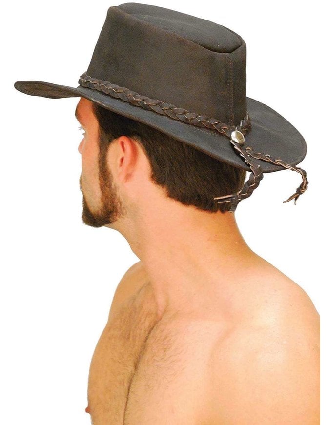 Shapeable Dark Brown Leather Outback Western Hat #H851N