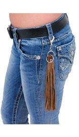 Jamin Leather® Long Brown Genuine Leather Fringe Key Chain with Claw Clip #KC1801N