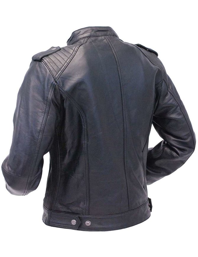 Jamin Leather Black Lambskin Leather Racer Jacket w/4 Front Pockets #L1401044ZK