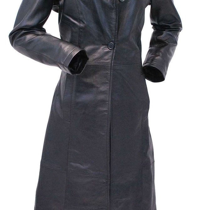 Collar Free Long Lambskin Leather Coat for Women #L1502398ZK - Jamin ...