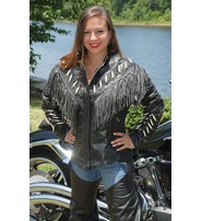 Jamin Leather® Genuine Bone Studded Fringe Leather Jacket #L1615FBK