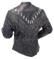 Jamin Leather® Genuine Bone Studded Fringe Leather Jacket #L1615FBK