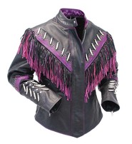 Jamin Leather® Genuine Bone & Purple Fringe Leather Jacket #L1616FBPUR