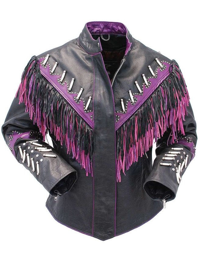Jamin Leather Genuine Bone & Purple Fringe Leather Jacket #L1616FBPUR