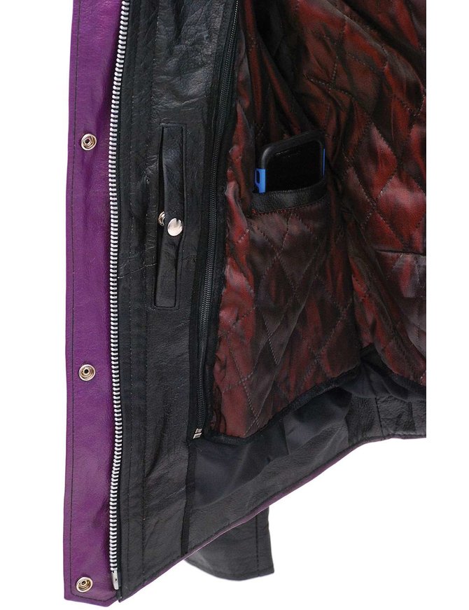 Jamin Leather® Genuine Bone & Purple Fringe Leather Jacket #L1616FBPUR