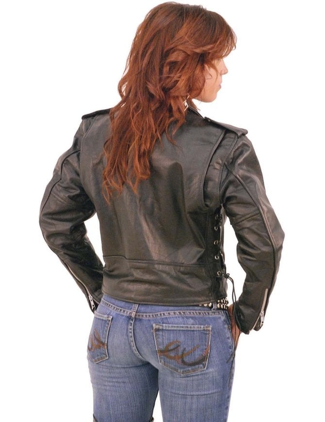 Jamin Leather® Crop Leather Motorcycle Jacket w/Zip Out & Side Lace #L201LK