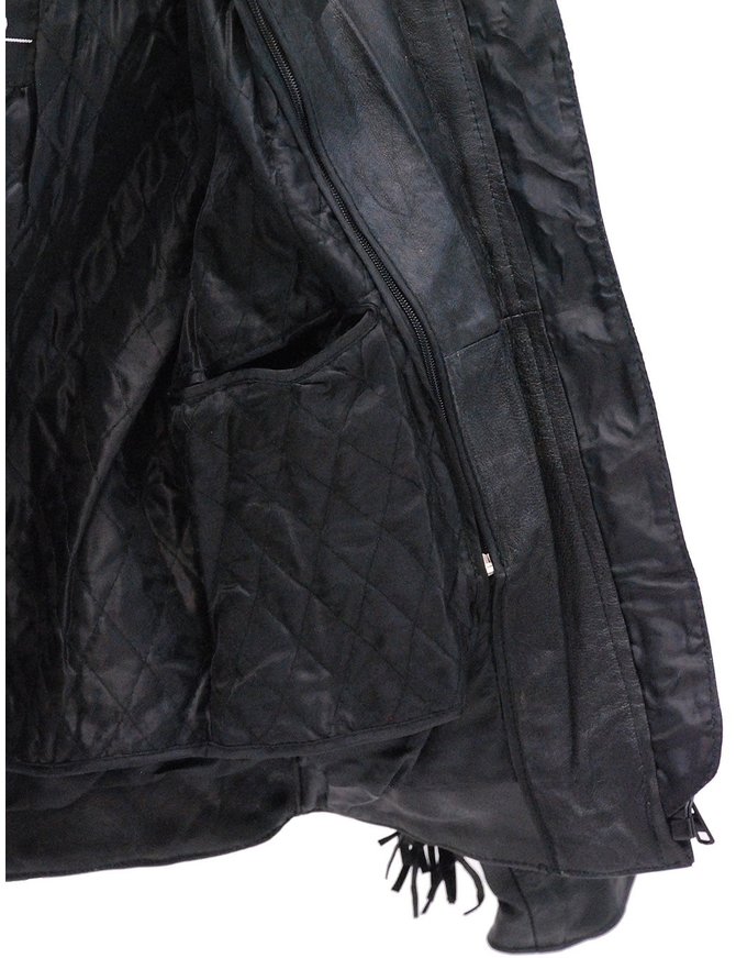 Women's Black Fringed Leather Jacket with Inlays #L285FZK