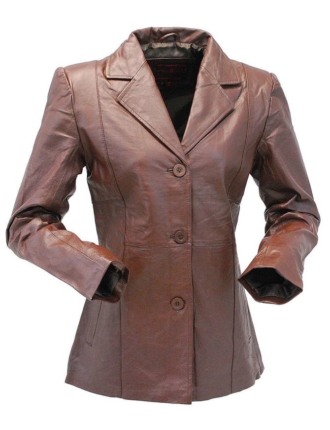 Brown Lightweight Women's 3 Button Leather Coat # L31BTN