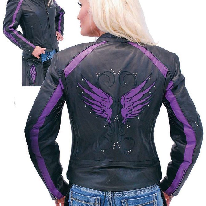 Genuine Bone & Purple Fringe Leather Jacket #L1616FBPUR - Jamin Leather®