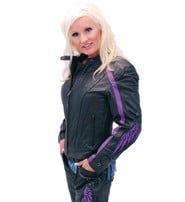 Purple Wings Leather Motorcycle Jacket for Women #L5208PUR