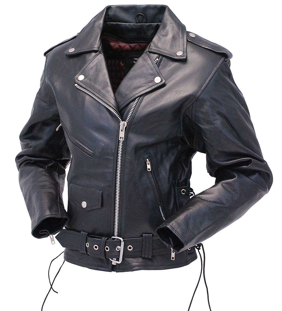 Womens Black Leather Biker Jacket With Back Print