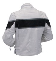 Unik White Classic Scooter Leather Jacket w/Wide Black Stripe #L5590ZKW