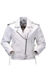 Jamin Leather White Leather Motorcycle Jacket w/Side Lace #L6027LW