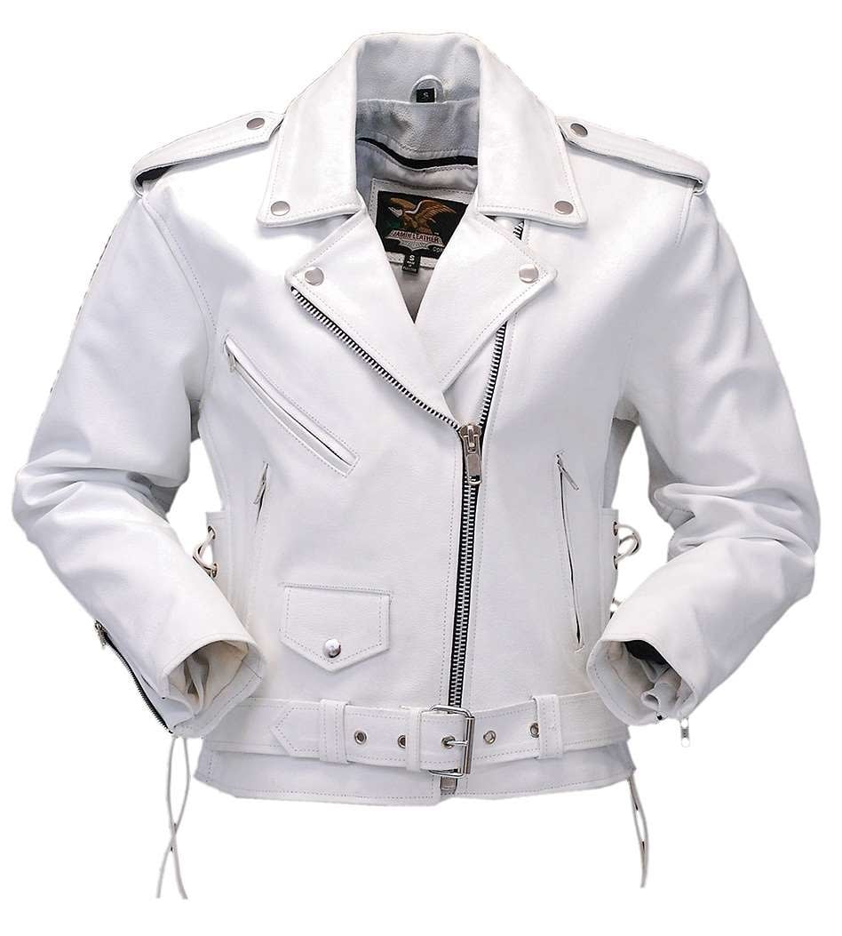 Women White Real Lamb Leather Biker Jacket