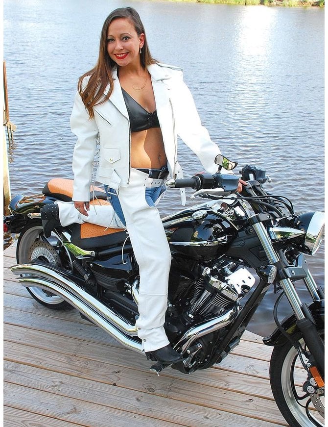 White Leather Motorcycle Jacket w/Side Lace #L6027LW - Jamin Leather®