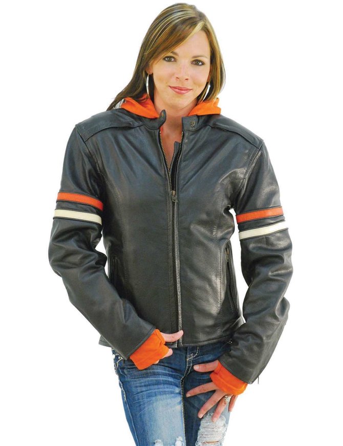Orange Stripe Vented Motorcycle Jacket w/Hoodie #L6554HZO ...