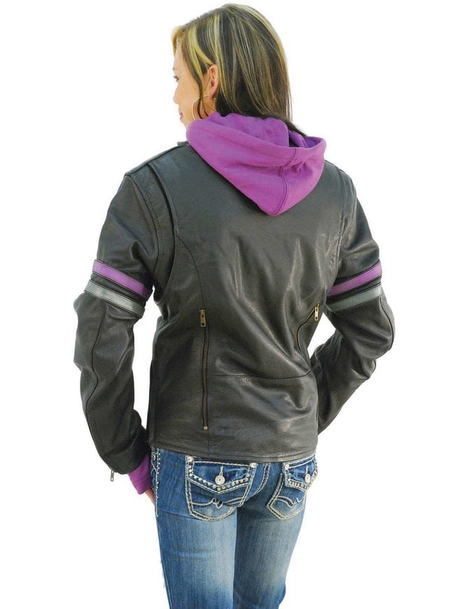 Unik Purple Stripe Vented Motorcycle Jacket w/Hoodie #L6554HZPU