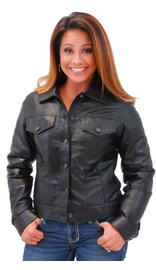 Jamin Leather® Women's Lightweight Soft Lambskin Leather Jean Jacket w/Zip Out #L71BTZK (S-M)