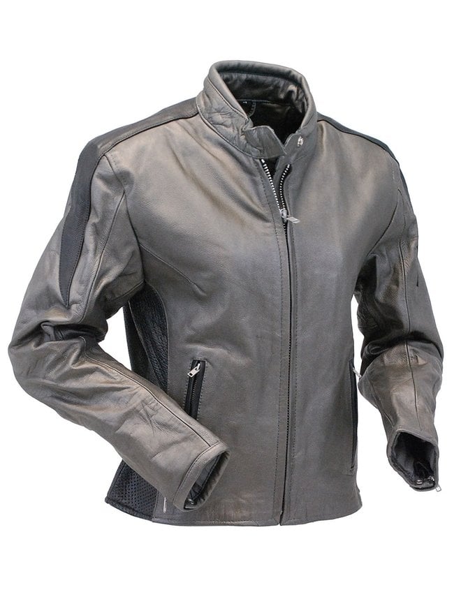 Women's Gray and Black Vented Scooter Motorcycle Jacket #L726ZPS