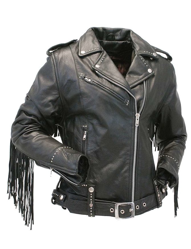 Leather Fringe Jacket with Studs, Fringe Moto Jacket, Fringe Biker Jacket