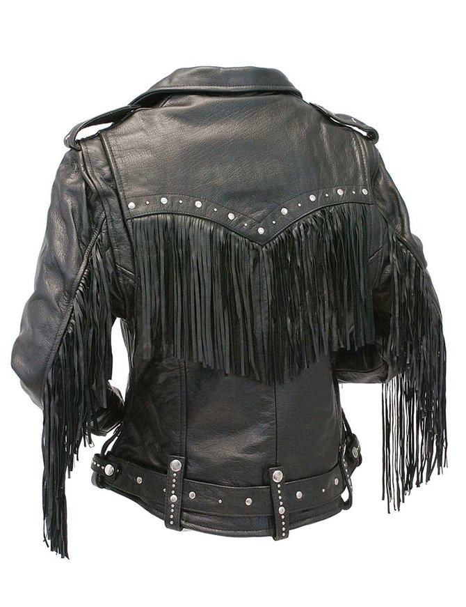 Black Leather Silver & Gold Metal Chain Fringe Moto Collar Jacket - Maker  of Jacket