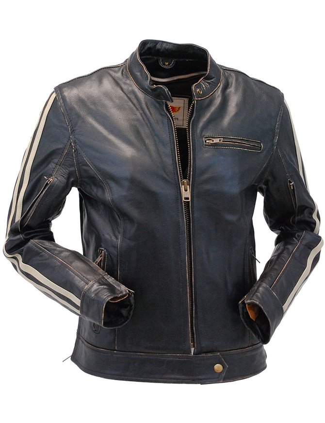 Unik Women's Vintage Brown w/Tan Stripe Vented Racer Jacket #LA581VZN
