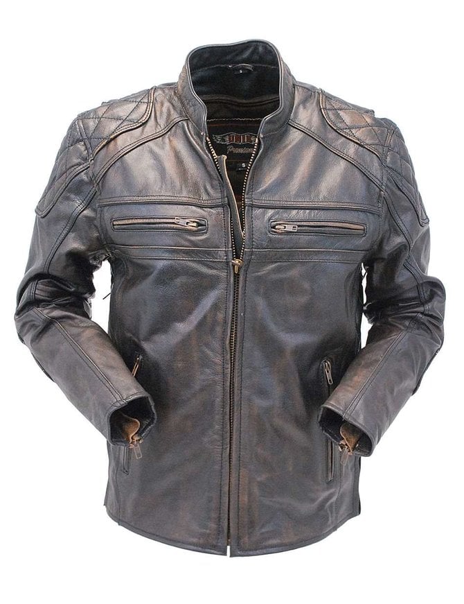 Unik Men's Quilt Panel Vented Vintage Brown Racer Jacket w/CCW Pockets #MA6634VZN