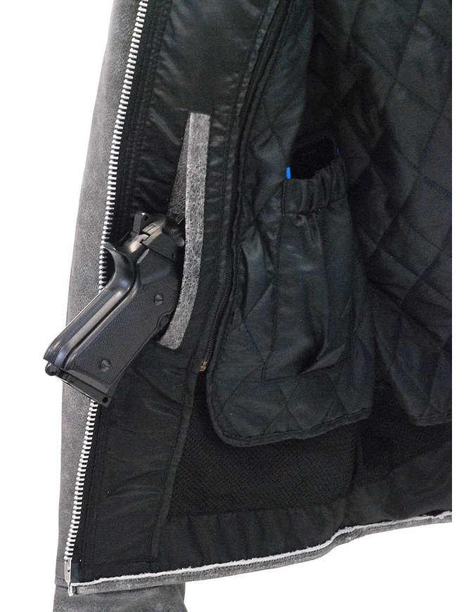 Jamin Leather Womens Hand Painted Vintage Gray Vented Scooter Jacket w//Zip Out #LA805VZGGY