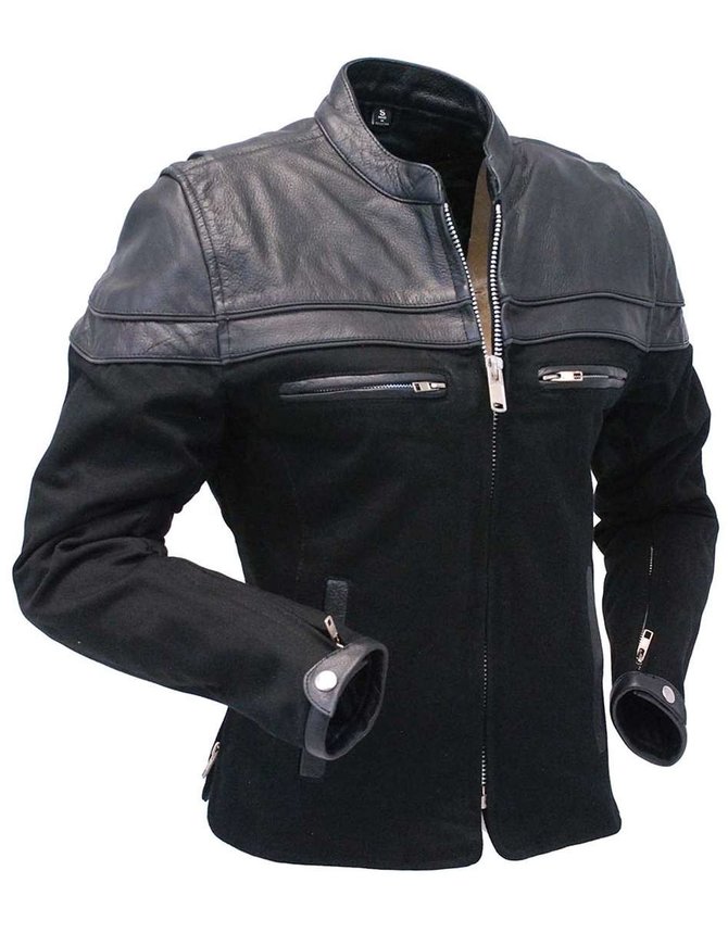 denim and leather motorcycle jacket