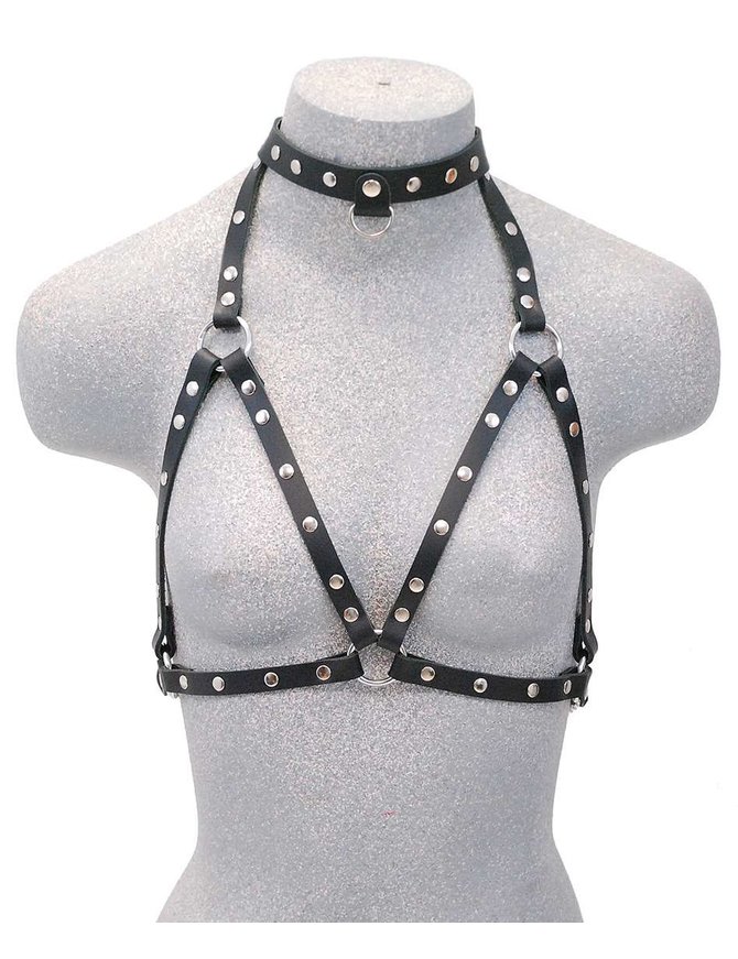 Jamin Leather Open Leather Studded Harness Halter w/D-Ring Collar #LH14118RK