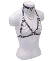 Jamin Leather Chain Leather Strap Halter w/Chain Collar #LH14119CCK