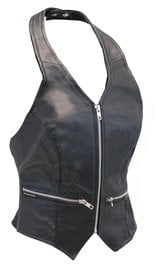 Zip Front Black Leather Halter Vest #LH5231ZK (M-XL)