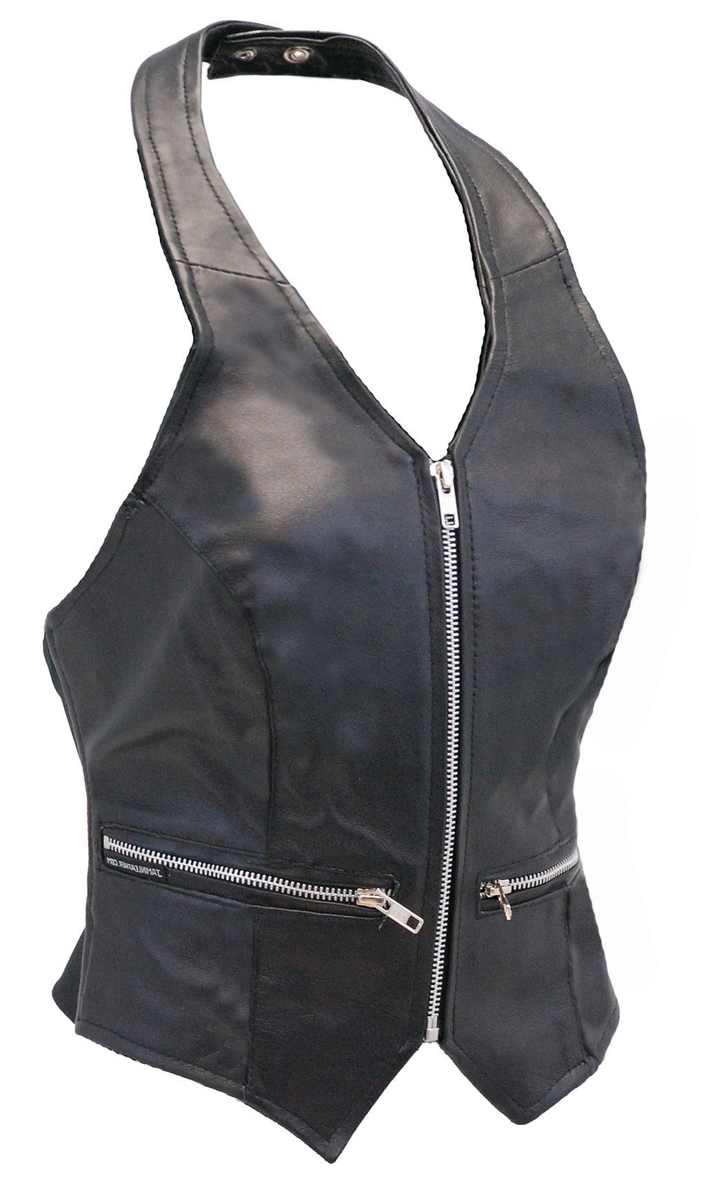 1PC Women Fashion Black Halter Zipper Back Cropped PU Leather