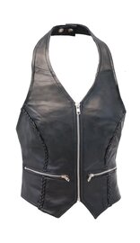 Jamin Leather® Zipper Braid Leather Halter Vest #LH523BZ (XS-2X)