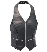 Jamin Leather Zipper Braid Leather Halter Vest #LH523BZ