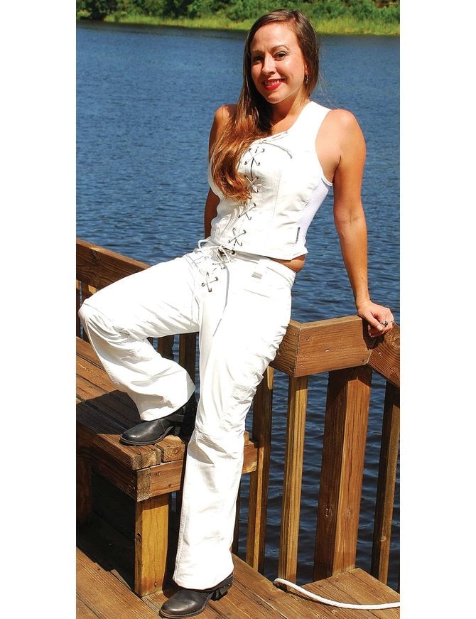 Jamin Leather® Lace Up White Leather Pants for Women #LP504LW