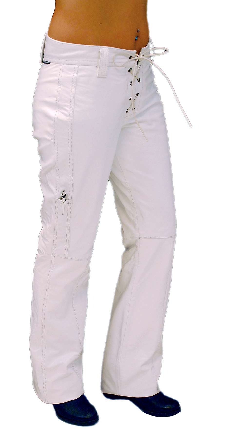 Lace Up White Leather Pants for Women #LP504LW - Jamin Leather®