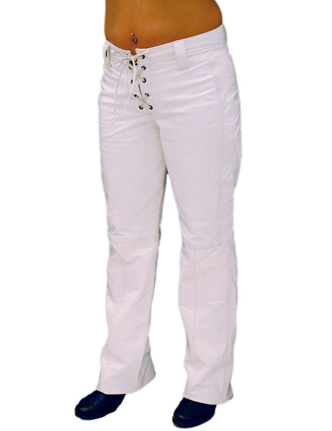 Jamin Leather® Lace Up White Leather Pants for Women #LP504LW